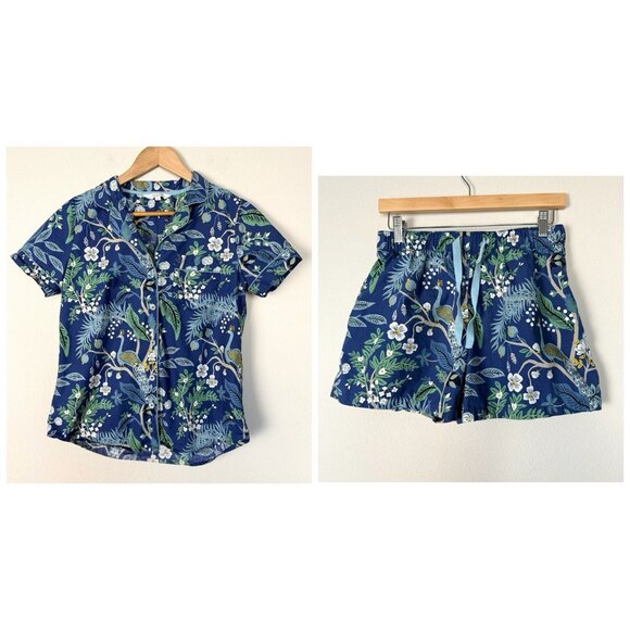 Rifle Paper Co. Poplin Button Front Short Pajama Set Size Small Peacock Print - Picture 2 of 14